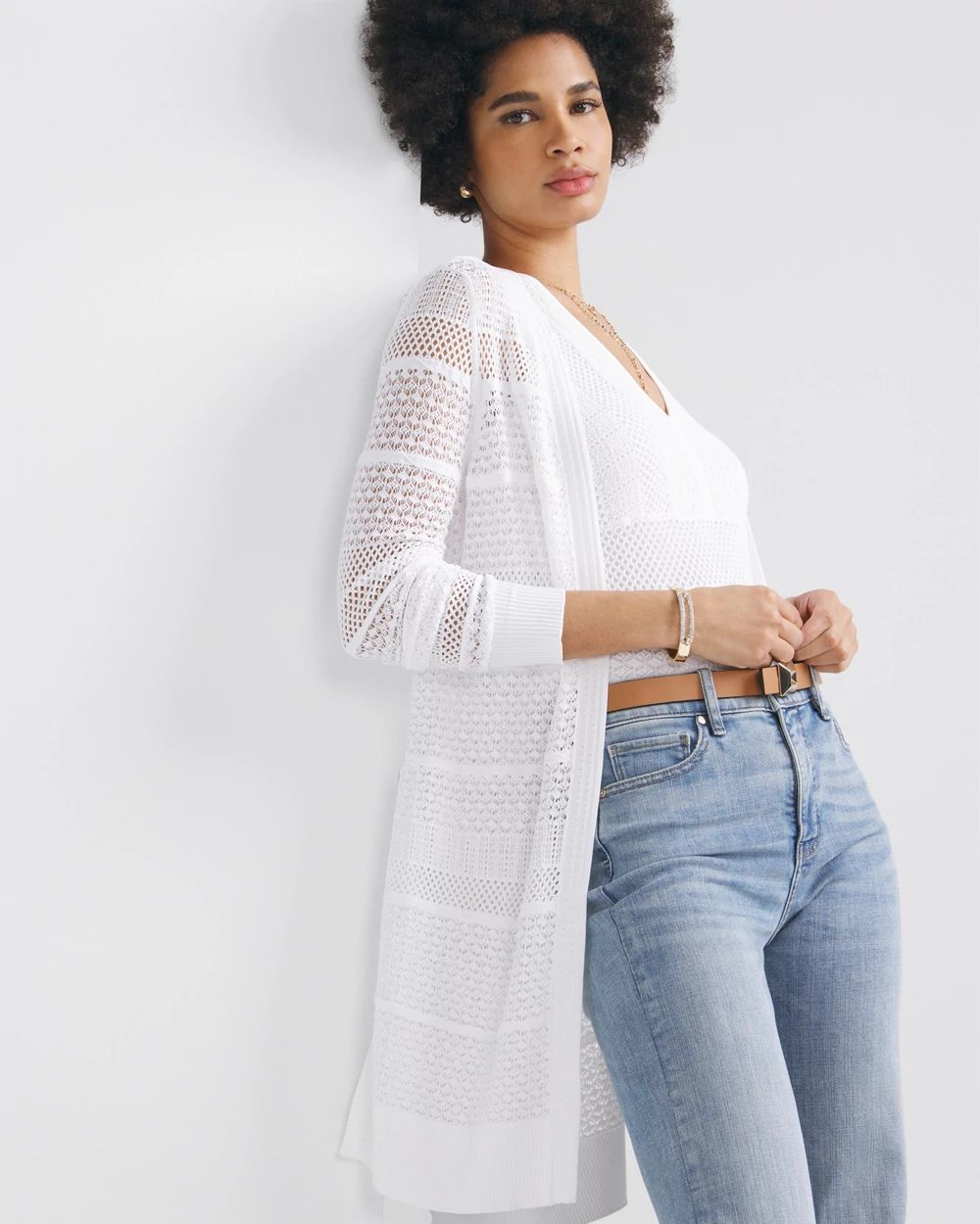 White pointelle cardigan on sale